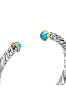 Cable Cuff Bracelet in Sterling Silver with 14K Yellow Gold and Turquoise, 6mm thumbnail 4