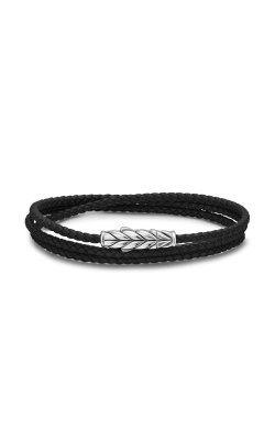 Chevron Triple Wrap Bracelet in Black Leather with Sterling Silver, 3mm thumbnail 1