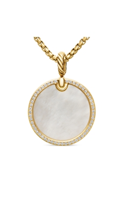 DY Elements® Disc Pendant in 18K Yellow Gold with Mother of Pearl and Diamond Rim, 24mm thumbnail 1