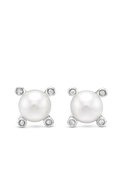 Pearl Stud Earrings in Sterling Silver with Pearls and Diamonds, 7.4mm thumbnail 1