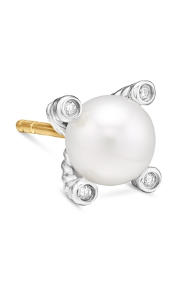 Pearl Stud Earrings in Sterling Silver with Pearls and Diamonds, 7.4mm thumbnail 2