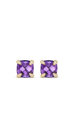 Chatelaine® Stud Earrings in 18K Yellow Gold with Amethyst and Diamonds, 8mm thumbnail 1
