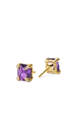 Chatelaine® Stud Earrings in 18K Yellow Gold with Amethyst and Diamonds, 8mm thumbnail 2