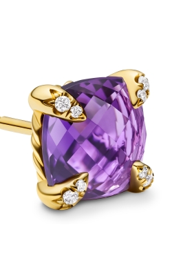 Chatelaine® Stud Earrings in 18K Yellow Gold with Amethyst and Diamonds, 8mm thumbnail 3