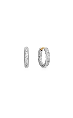 Sculpted Cable Huggie Hoop Earrings in Sterling Silver with Diamonds, 13mm thumbnail 1
