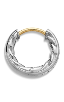 Sculpted Cable Huggie Hoop Earrings in Sterling Silver with Diamonds, 13mm thumbnail 2
