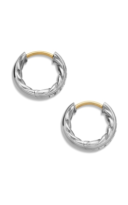 Sculpted Cable Huggie Hoop Earrings in Sterling Silver with Diamonds, 13mm thumbnail 3