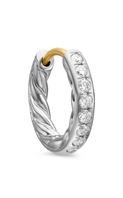 Sculpted Cable Huggie Hoop Earrings in Sterling Silver with Diamonds, 13mm thumbnail 4