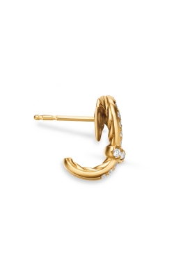Thoroughbred Loop Huggie Hoop Earrings in 18K Yellow Gold with Diamonds, 14.5mm thumbnail 2