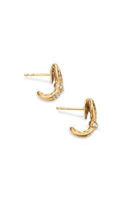 Thoroughbred Loop Huggie Hoop Earrings in 18K Yellow Gold with Diamonds, 14.5mm thumbnail 3