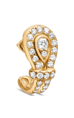 Thoroughbred Loop Huggie Hoop Earrings in 18K Yellow Gold with Diamonds, 14.5mm thumbnail 4