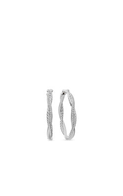 Infinity Hoop Earrings in Sterling Silver with Diamonds, 42mm thumbnail 1