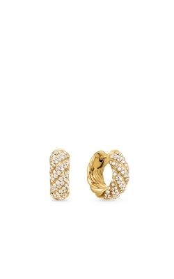 Sculpted Cable Hoop Earrings in 18K Yellow Gold with Diamonds, 14.4mm thumbnail 1