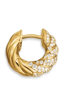 Sculpted Cable Hoop Earrings in 18K Yellow Gold with Diamonds, 14.4mm thumbnail 2