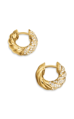 Sculpted Cable Hoop Earrings in 18K Yellow Gold with Diamonds, 14.4mm thumbnail 3