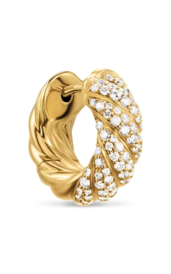Sculpted Cable Hoop Earrings in 18K Yellow Gold with Diamonds, 14.4mm thumbnail 4