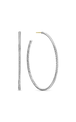 Pavé Hoop Earrings in Sterling Silver with Diamonds, 63.5mm thumbnail 1