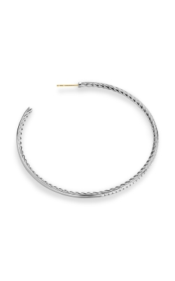 Pavé Hoop Earrings in Sterling Silver with Diamonds, 63.5mm thumbnail 2