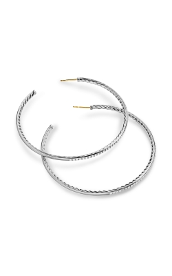 Pavé Hoop Earrings in Sterling Silver with Diamonds, 63.5mm thumbnail 3