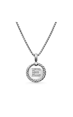 Initial Charm Necklace in Sterling Silver with Diamond E thumbnail 1