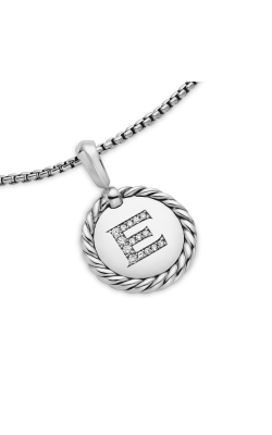 Initial Charm Necklace in Sterling Silver with Diamond E thumbnail 4