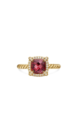 Petite Chatelaine® Pavé Bezel Ring in 18K Yellow Gold with Garnet and Diamonds, 7mm thumbnail 3