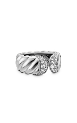 Sculpted Cable Ring in Sterling Silver with Diamonds, 10mm thumbnail 1