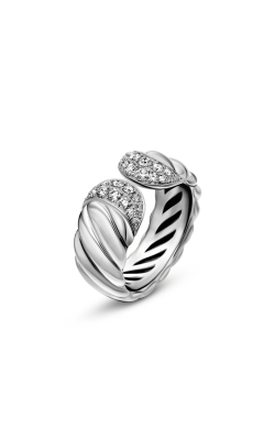 Sculpted Cable Ring in Sterling Silver with Diamonds, 10mm thumbnail 2