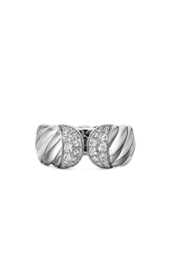 Sculpted Cable Ring in Sterling Silver with Diamonds, 10mm thumbnail 3
