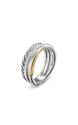 Crossover Three Row Ring in Sterling Silver with 18K Yellow Gold and Diamonds, 7mm thumbnail 2
