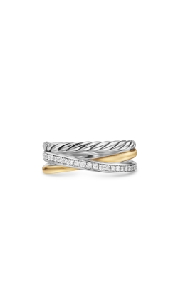 Crossover Three Row Ring in Sterling Silver with 18K Yellow Gold and Diamonds, 7mm thumbnail 3