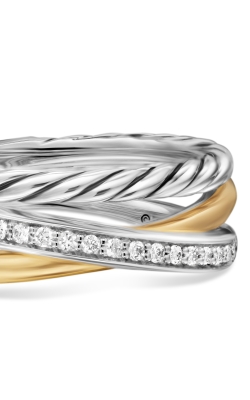 Crossover Three Row Ring in Sterling Silver with 18K Yellow Gold and Diamonds, 7mm thumbnail 4
