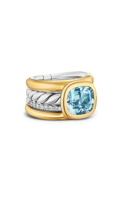 DY Mercer® Four Row Stone Ring in Sterling Silver with 18K Yellow Gold, Sky Blue Topaz and Diamonds, 14mm thumbnail 1
