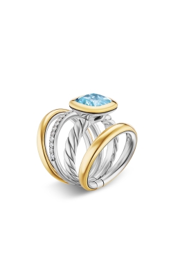 DY Mercer® Four Row Stone Ring in Sterling Silver with 18K Yellow Gold, Sky Blue Topaz and Diamonds, 14mm thumbnail 2
