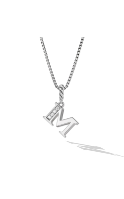 Pavé Initial Pendant Necklace in Sterling Silver with Diamond M thumbnail 1