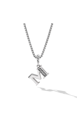 Pavé Initial Pendant Necklace in Sterling Silver with Diamond M thumbnail 3