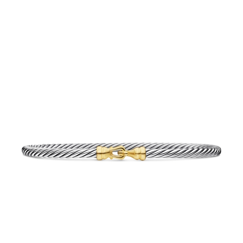 Buckle Classic Cable Bracelet in Sterling Silver with 18K Yellow Gold, 3mm