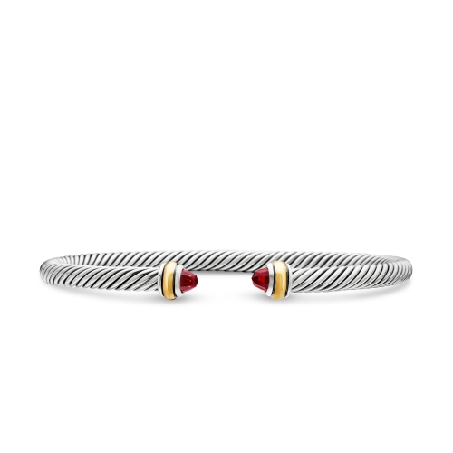 Classic Cable Bracelet in Sterling Silver with 18K Yellow Gold and Garnets, 4mm