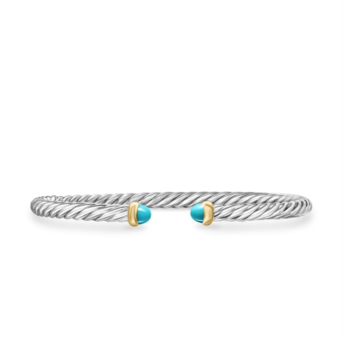 Cable Flex Bracelet in Sterling Silver with 14K Yellow Gold and Turquoise, 4mm