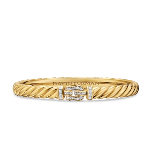 Sculpted Cable Buckle Bracelet in 18K Yellow Gold with Diamonds, 6mm
