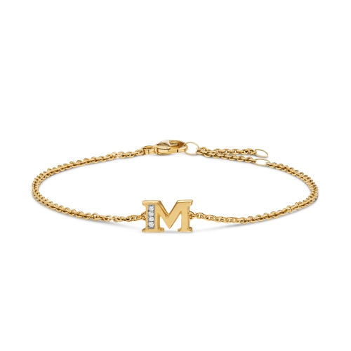 Petite Pavé Initial Chain Bracelet in 18K Yellow Gold with Diamond M