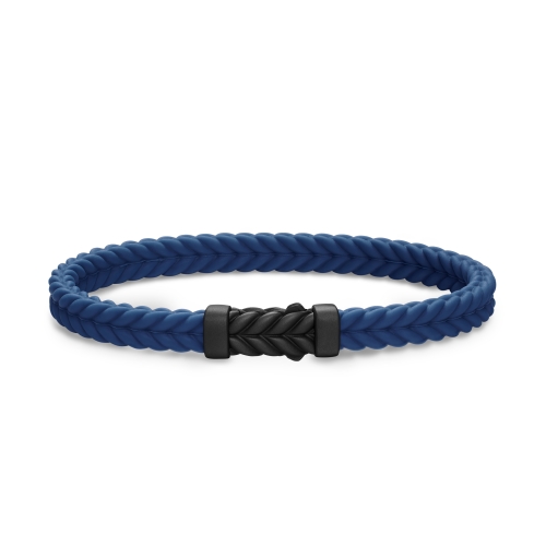 Chevron Bracelet in Blue Rubber with Black Titanium, 6mm
