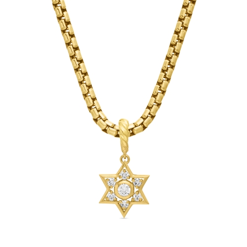 Star of David Pendant in 18K Yellow Gold with Diamonds, 17.2mm
