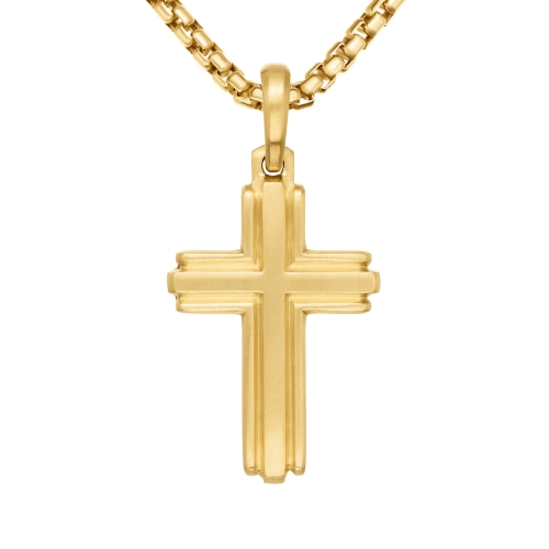 Deco Cross Pendant in 18K Yellow Gold, 34mm