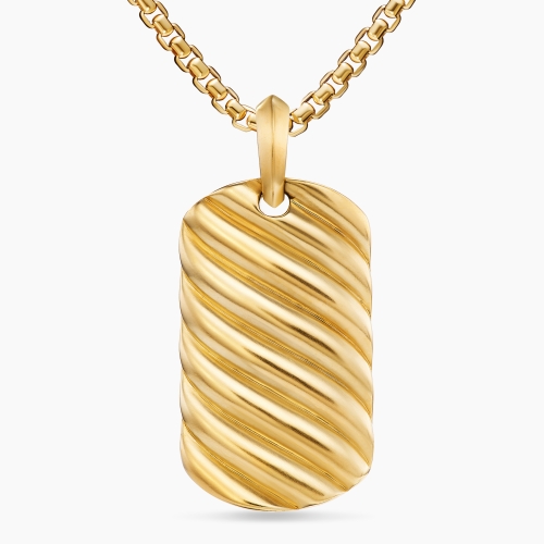 Sculpted Cable Tag in 18K Yellow Gold, 35mm