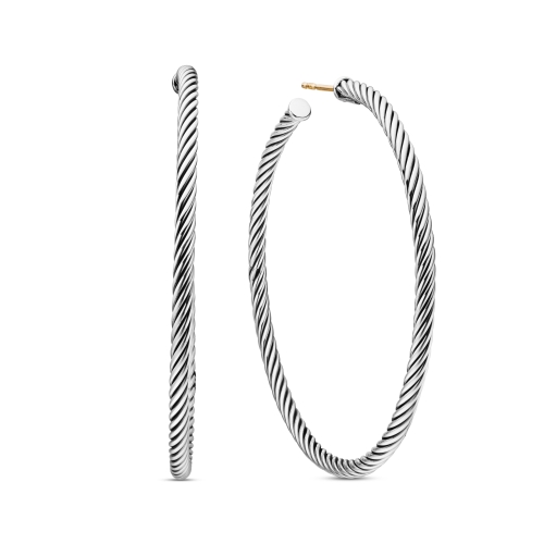 Cable Hoop Earrings in Sterling Silver, 2.5in