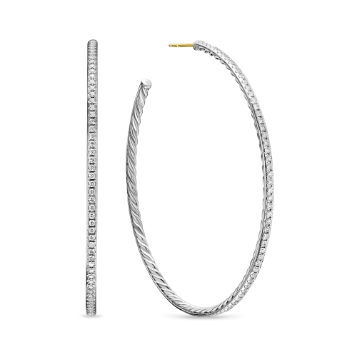 Pavé Hoop Earrings in Sterling Silver with Diamonds, 63.5mm