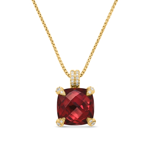 Chatelaine® Pendant Necklace in 18K Yellow Gold with Garnet and Diamonds, 11mm