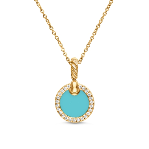 Petite DY Elements® Pendant Necklace in 18K Yellow Gold with Turquoise and Diamonds, 17.8mm