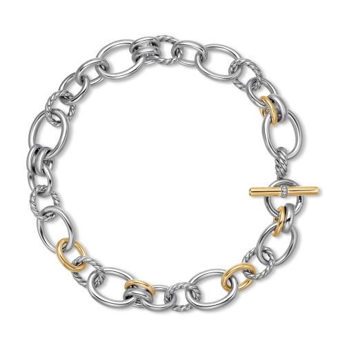 DY Mercer® Chain Necklace in Sterling Silver with 18K Yellow Gold and Diamonds, 25mm